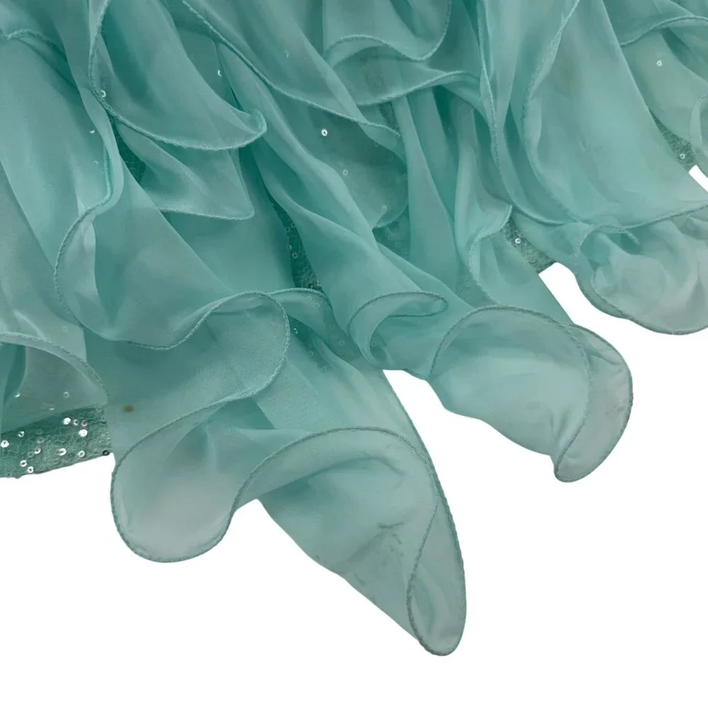 MacDuggal Sea Foam Jeweled Striped Strapless Corset Ruffled Gown - Picture 7 of 8